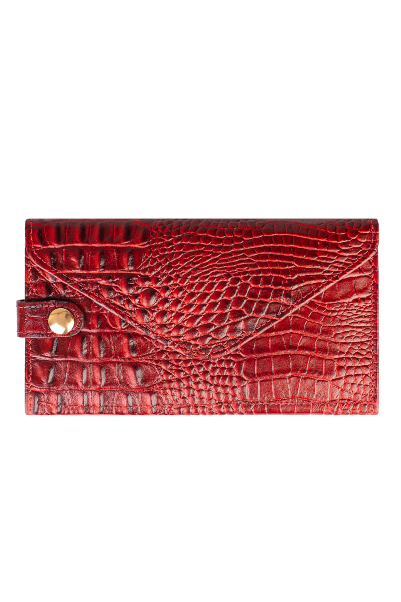 Carteira feminina de couro croco Clara 10,5x19cm Whisky