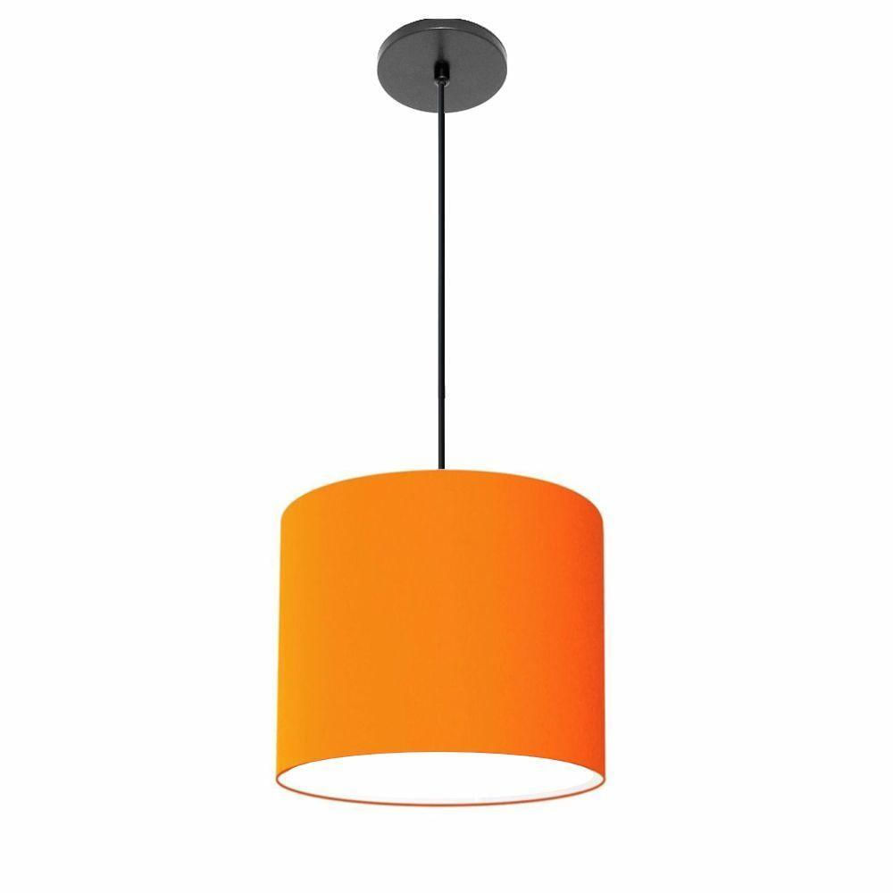 Luminária Pendente Vivare Free Lux Md-4107 Cúpula Em Tecido 25x20cm Laranja Da Canopla Canopla Preta E Fio Preto