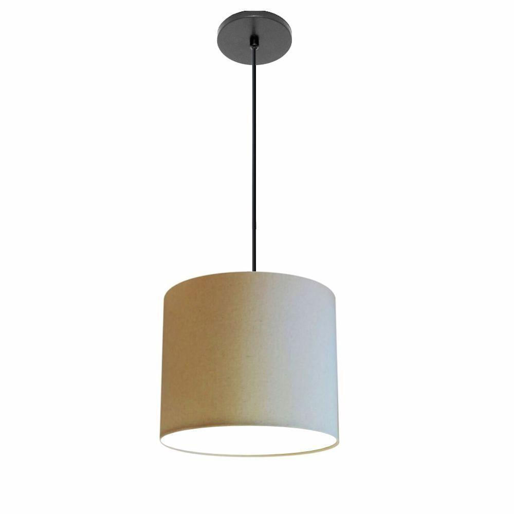 Luminária Pendente Vivare Free Lux Md-4106 Cúpula Em Tecido Algodão-crú Da Canopla Canopla Preta E Fio Preto