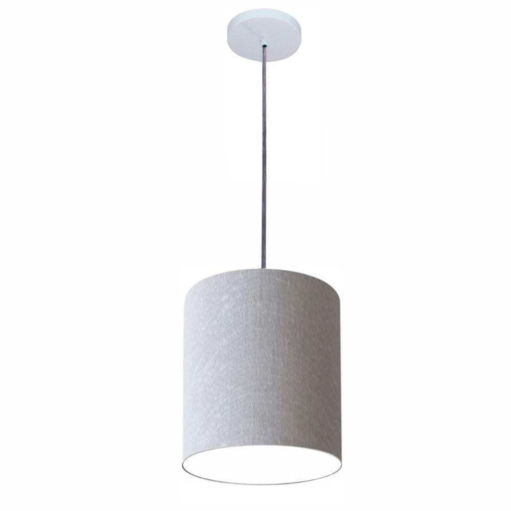 Luminária Pendente Vivare Free Lux Md-4104 Cúpula Em Tecido Rustico-cinza Da Canopla Canopla Branca E Fio Transp