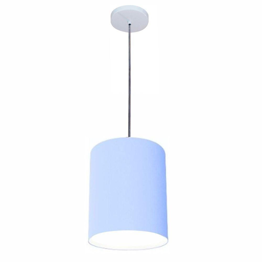 Luminária Pendente Vivare Free Lux Md-4103 Cúpula Em Tecido Azul-bebê Da Canopla Canopla Branca E Fio Cristal