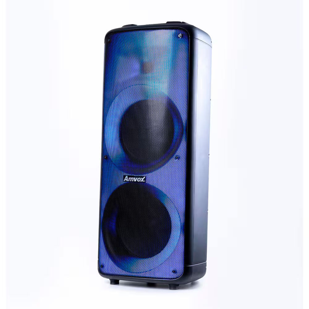 Caixa de Som Amplificada Amvox Party Vox Prime com Bluetooth Alça 2 woofers de 10 Polegadas 1 tweeter de 3 Polegadas e Display de LED 2000W Preto / Bivolt