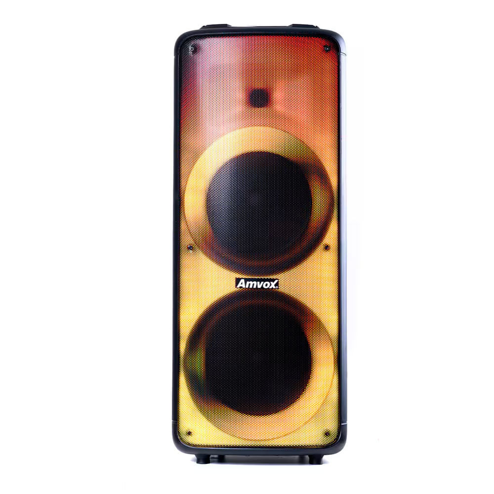 Caixa de Som Amplificada Amvox Party Vox Prime com Bluetooth Alça 2 woofers de 10 Polegadas 1 tweeter de 3 Polegadas e Display de LED 2000W Preto / Bivolt