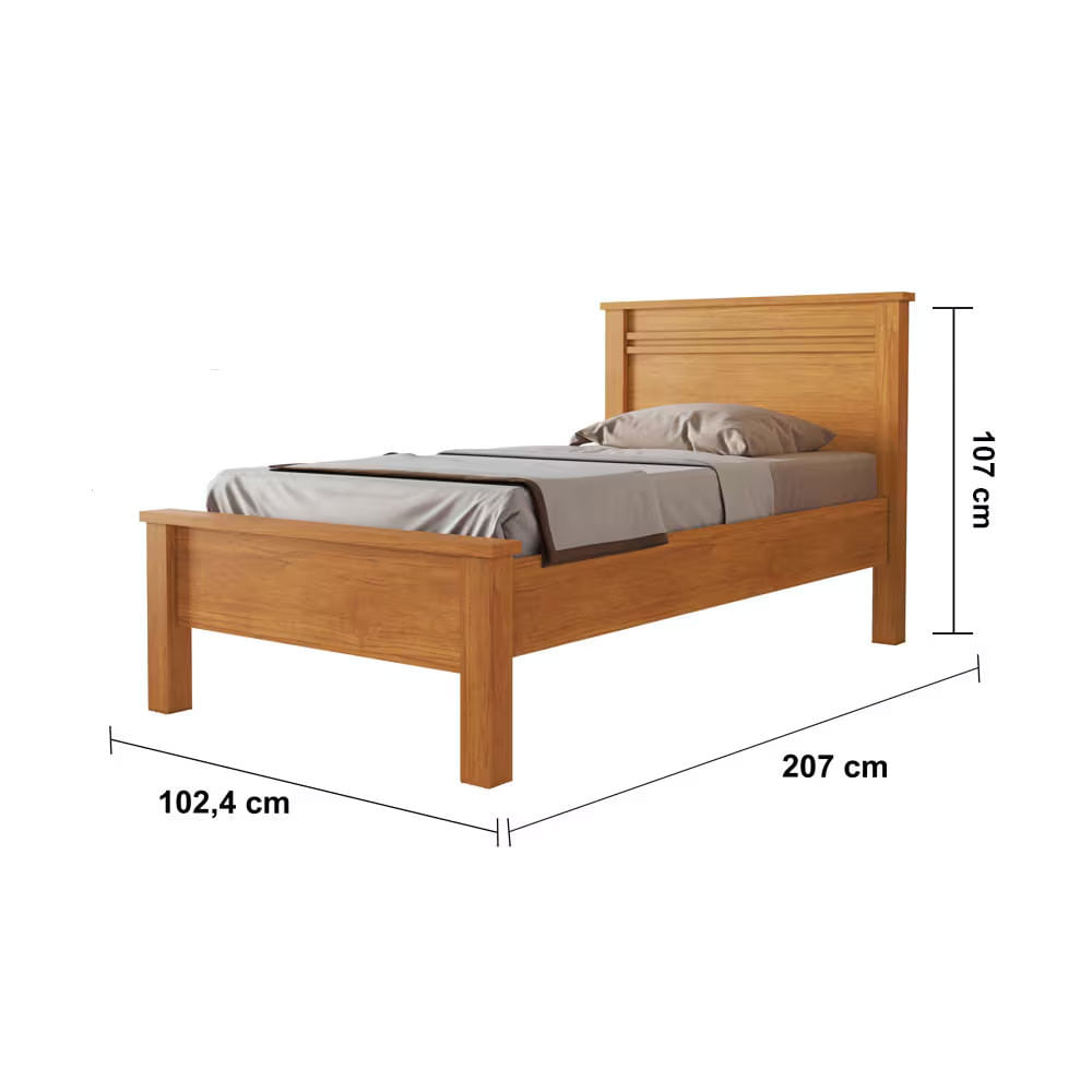 Cama de Solteiro Conquista Mel com Ripas Largas de MDF - 102cm de largura Cinamomo