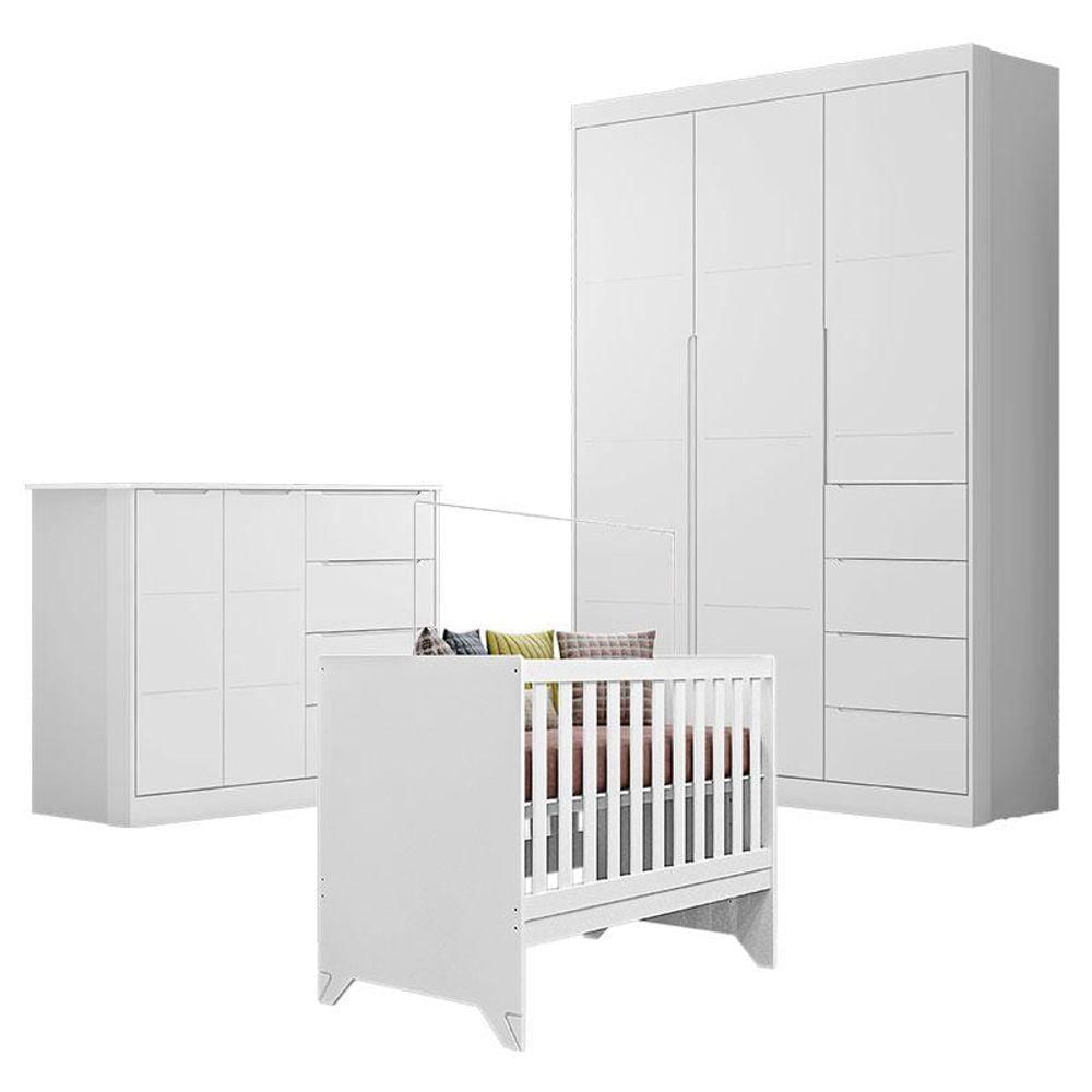 Quarto De Bebê Eloá Com Berço Americano Retro Maya Branco Acetinado - Phoenix Baby