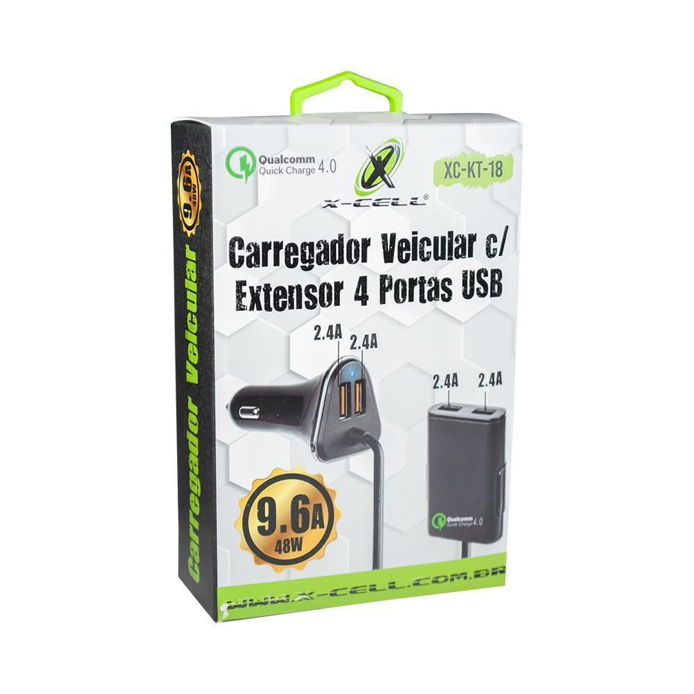 Carregador Veicular Flex Extensor 4 Portas Usb 9.6A 48W Xc