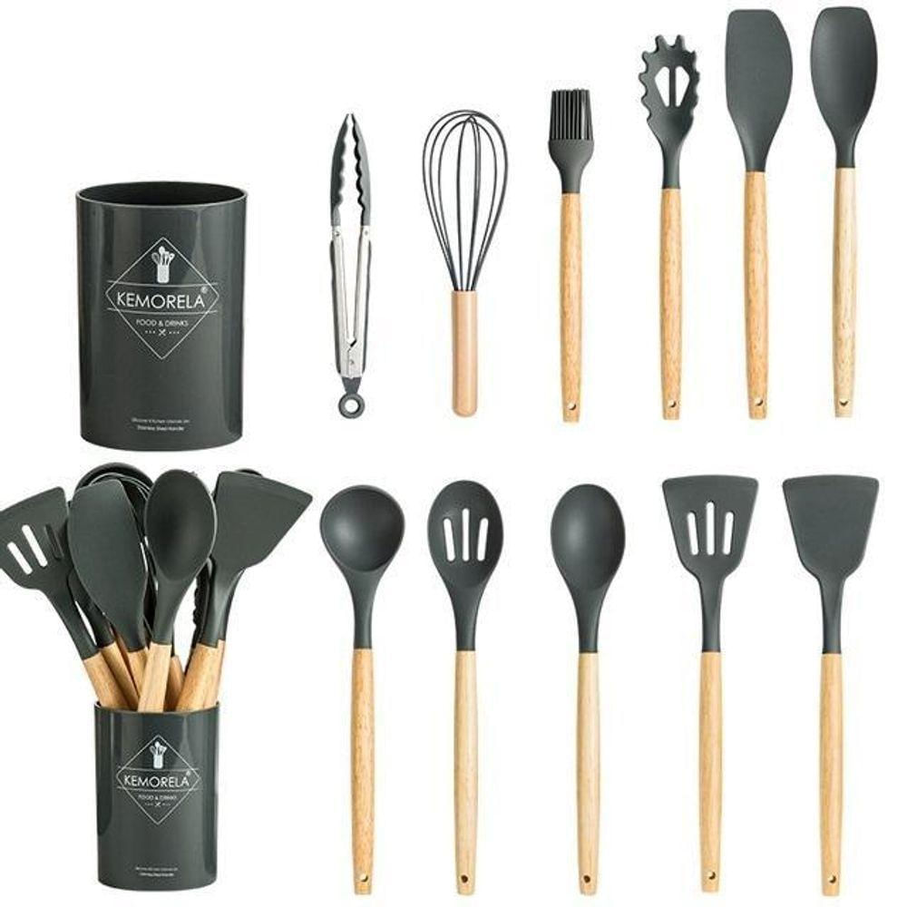 Jogo 12 Peças Utensílios Silicone Colher Espátula E Concha