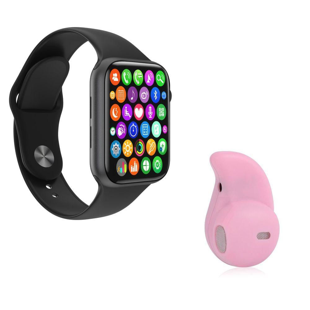 Kit 1 Smartwatch S Pulseira + 1 Mini Fone Preto+Rosa