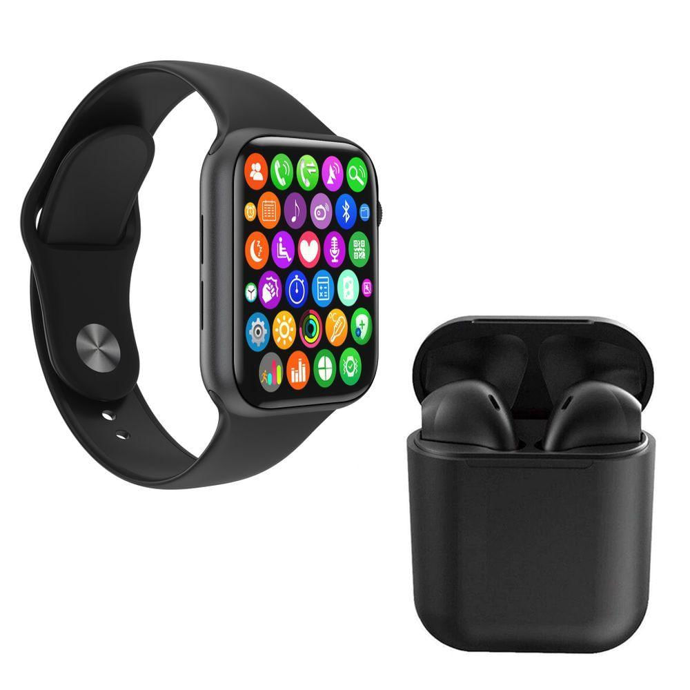 Kit 1 Smartwatch S Preto Pulseira + 1 Fone Inpods I12 Preto