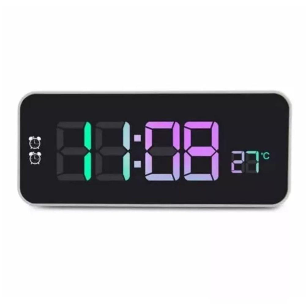 Relógio Led Clock Digital 5,7x16x2,5cm Para Mesa De Plástico Com Usb Alarme Com Brilho Alto Ou Baixo