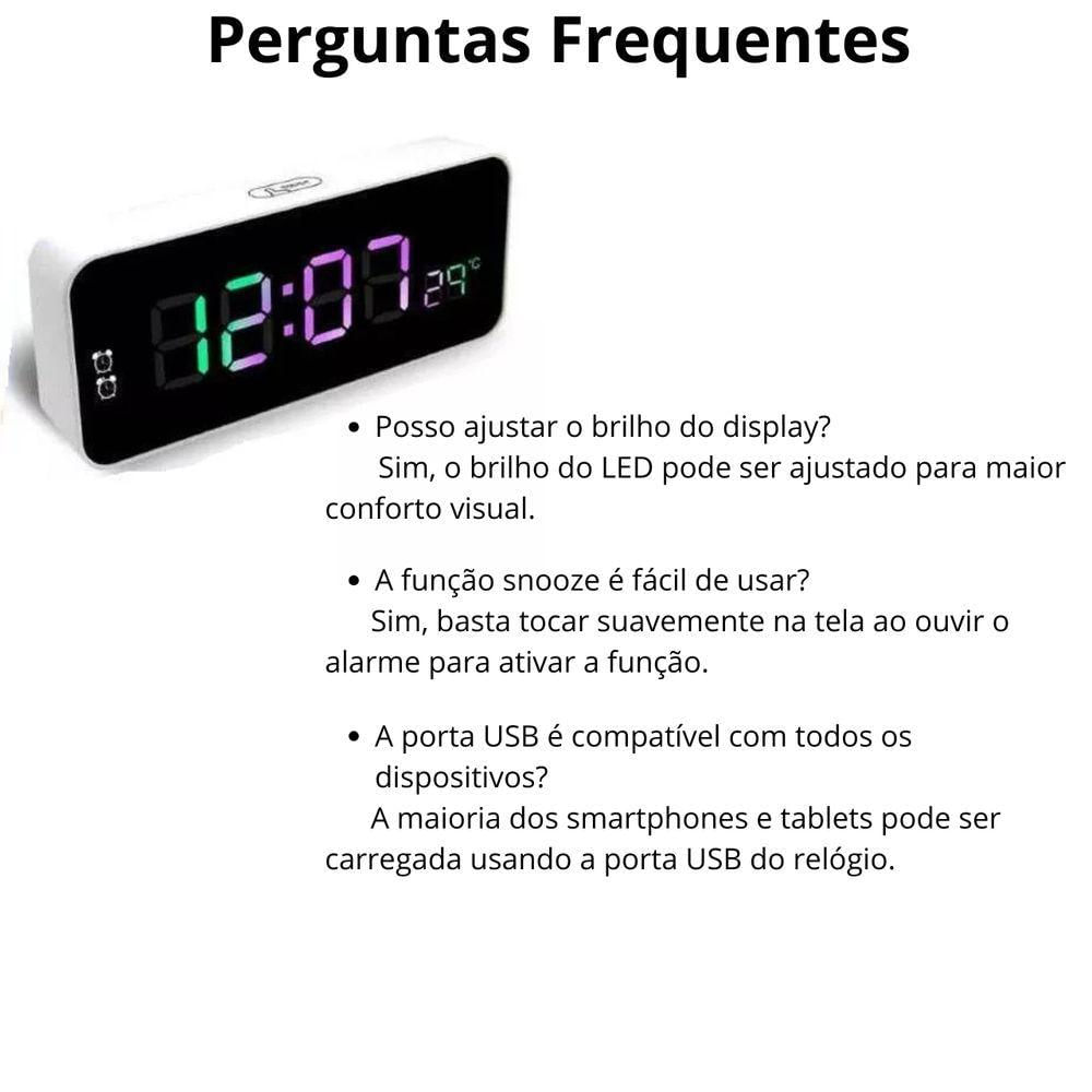 Relógio Led Clock Digital 5,7x16x2,5cm Para Mesa De Plástico Com Usb Alarme Com Brilho Alto Ou Baixo