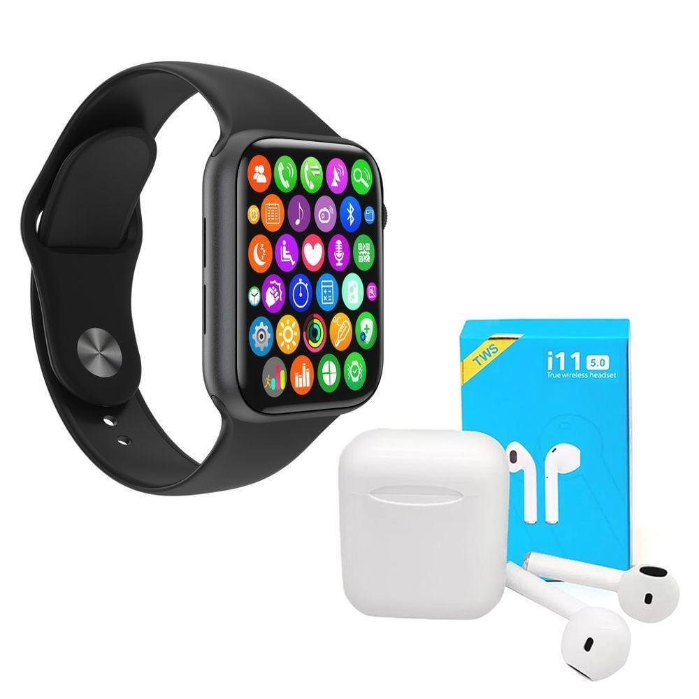 Kit 1 Smartwatch S Preto Pulseira + 1 Fone I11 Pro Tws