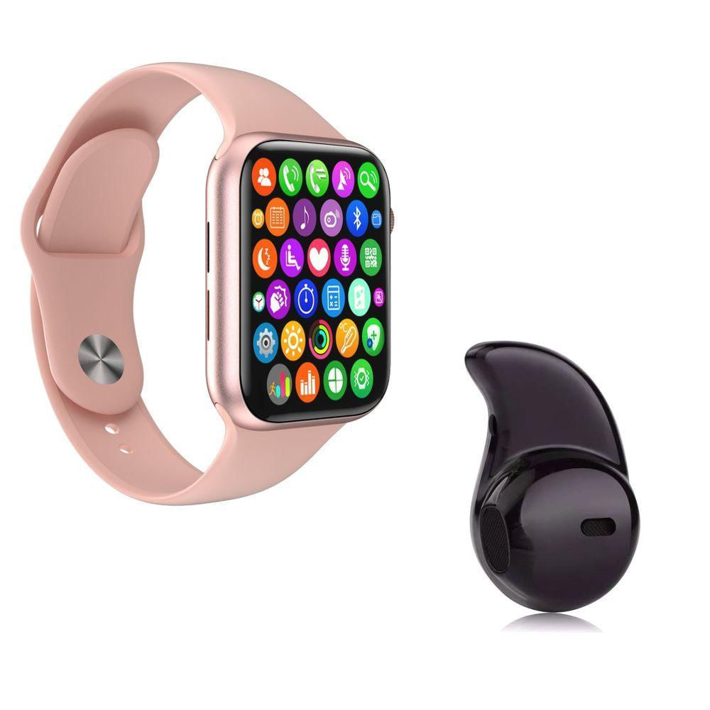 Kit 1 Smartwatch S Pulseira + 1 Mini Fone Rosa+Preto