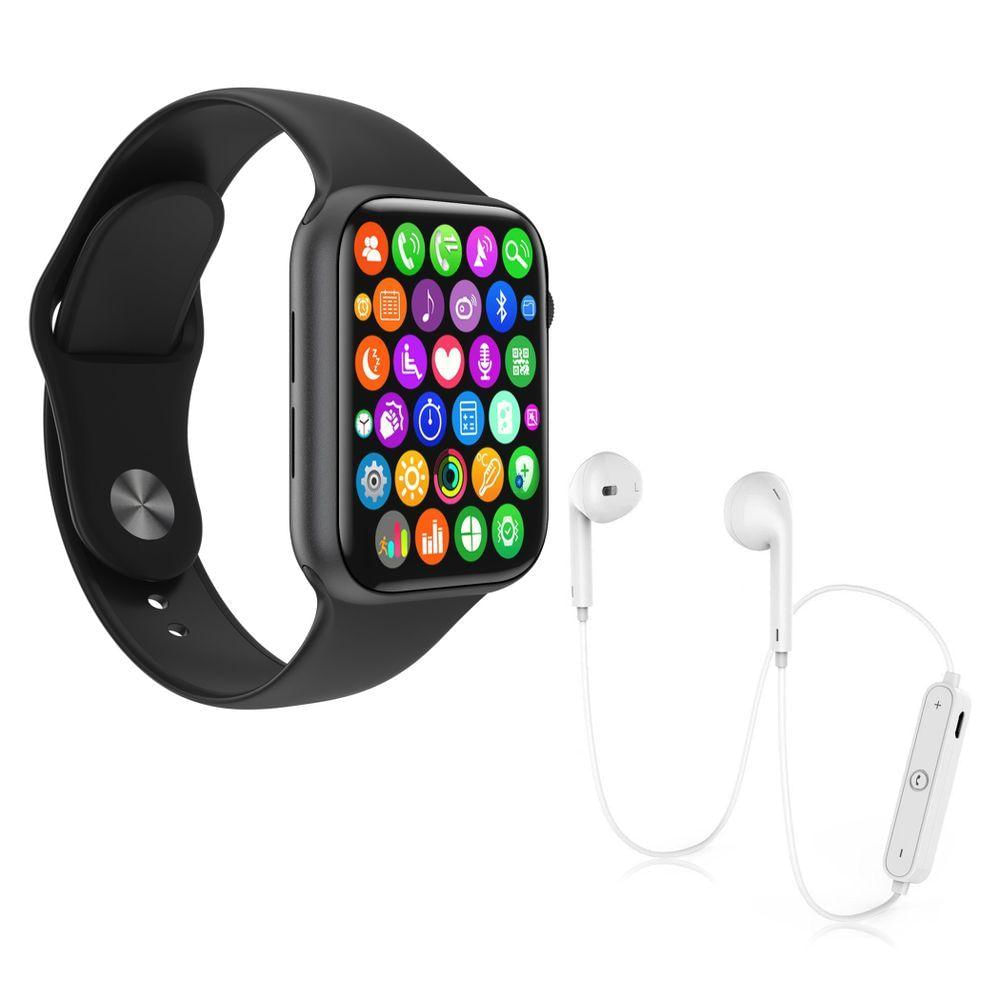 Kit 1 Smartwatch S Pulseira + 1 Fone S6 Branco+Preto