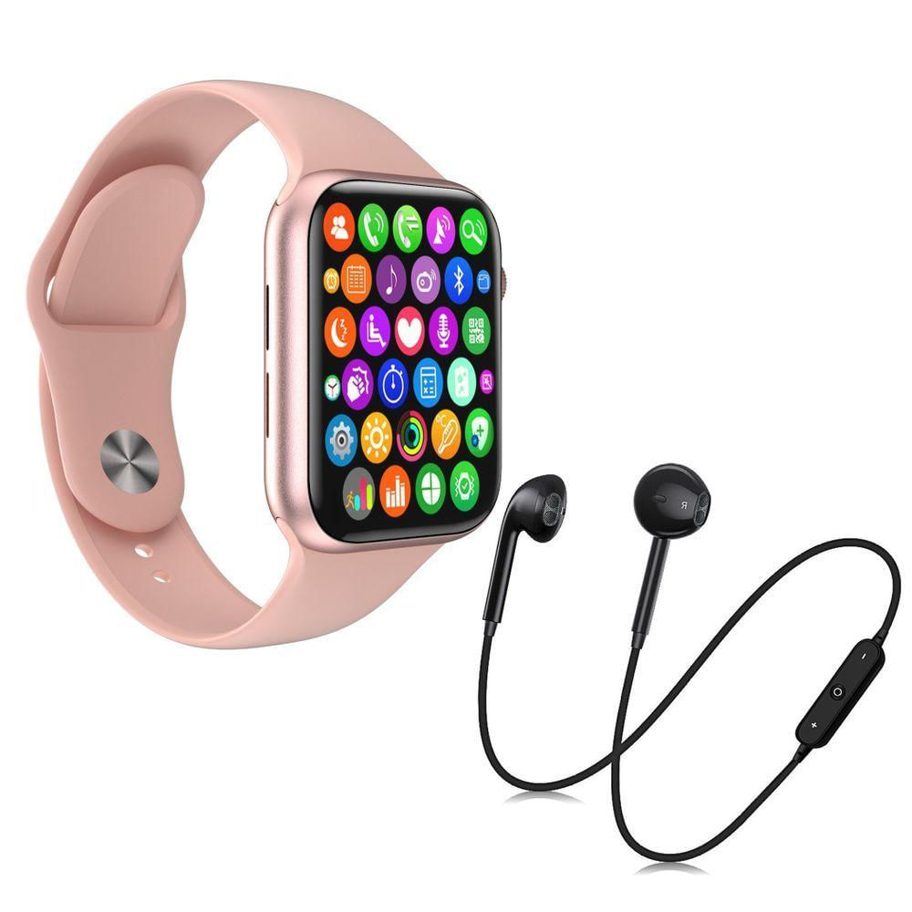 Kit 1 Relógio Smartwatch S + 1 Fone Bluetooth S6 rosa+preto