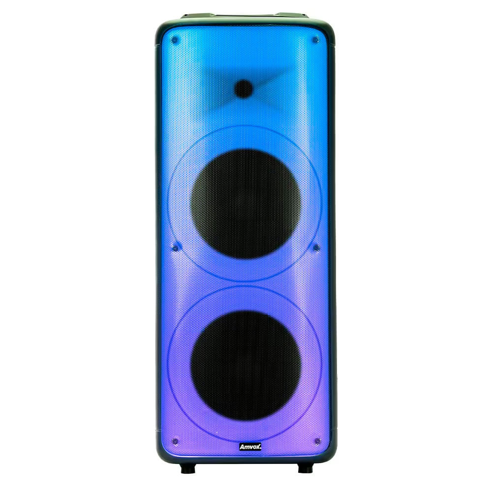 Caixa de Som Amplificada Amvox Party Vox Prime com Bluetooth Alça 2 woofers de 10 Polegadas 1 tweeter de 3 Polegadas e Display de LED 2000W Preto / Bivolt