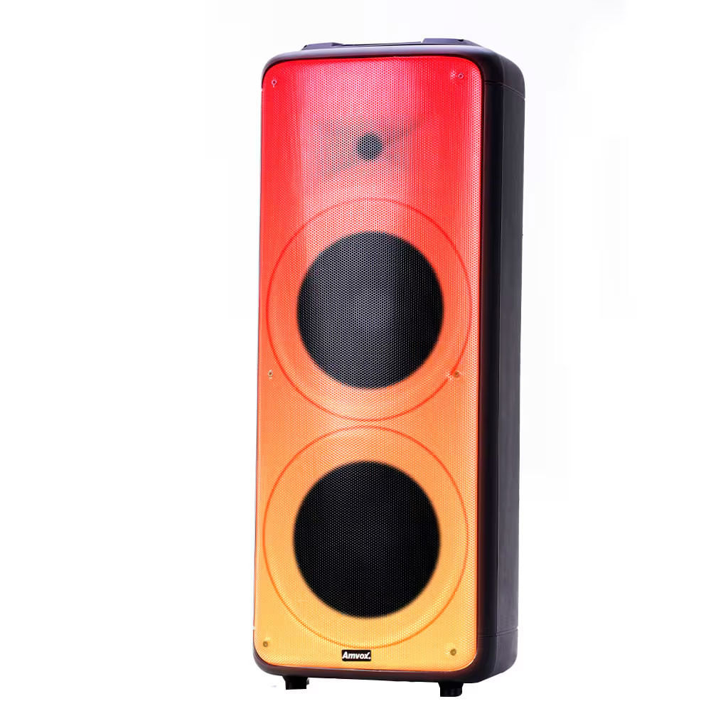 Caixa de Som Amplificada Amvox Party Vox Prime com Bluetooth Alça 2 woofers de 10 Polegadas 1 tweeter de 3 Polegadas e Display de LED 2000W Preto / Bivolt