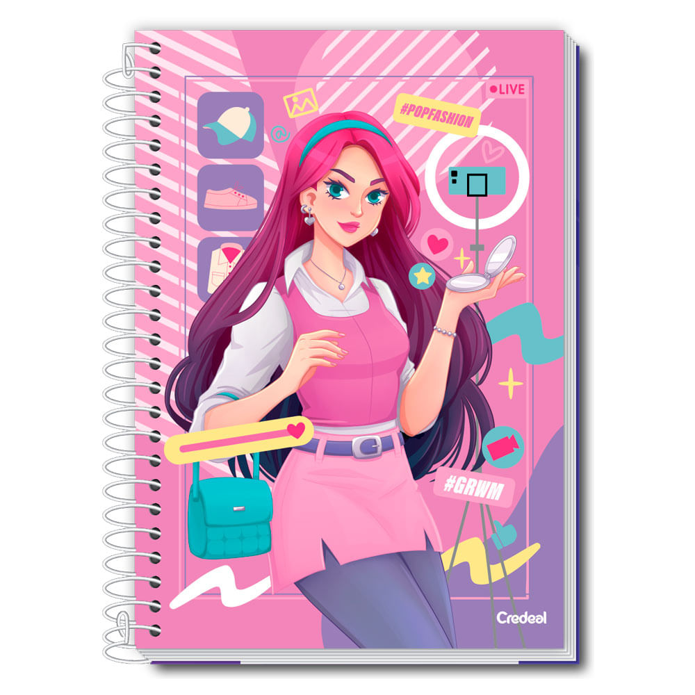 Caderno Universitário Feminino Pop Fashion 280F/20 Matérias Credeal