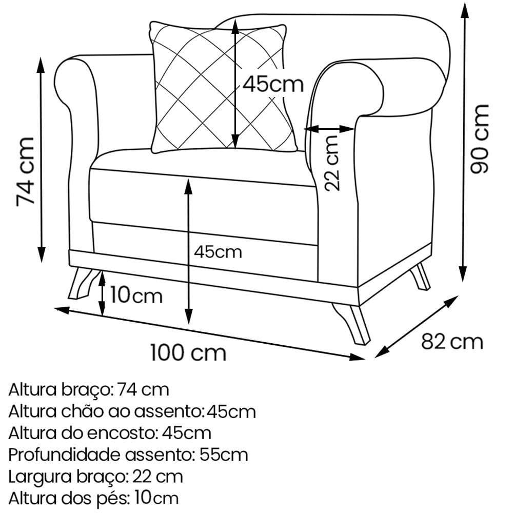 Kit 2 Poltronas Decorativas Retro Polo Linho Perola Ezz Perola