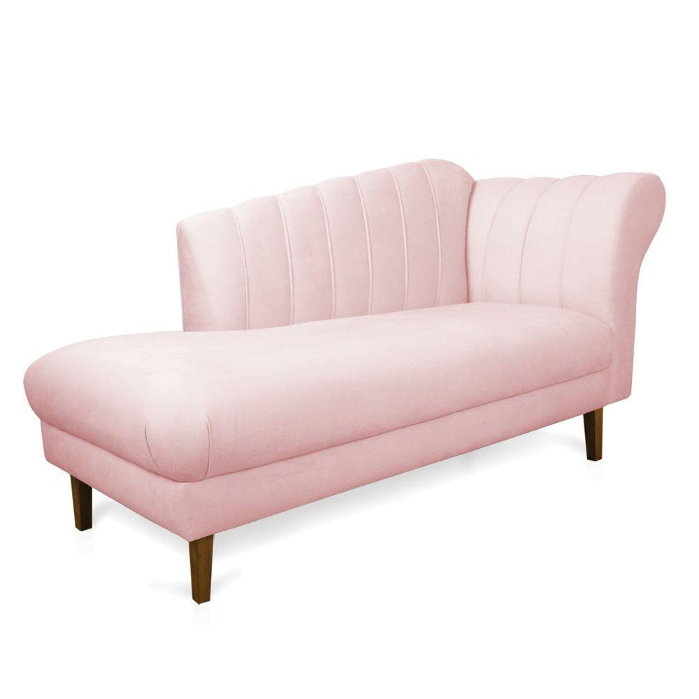 Divã Recife Suede Rosa Bebê 165 Cm Pés Chanfrado Castanho - D'rossi