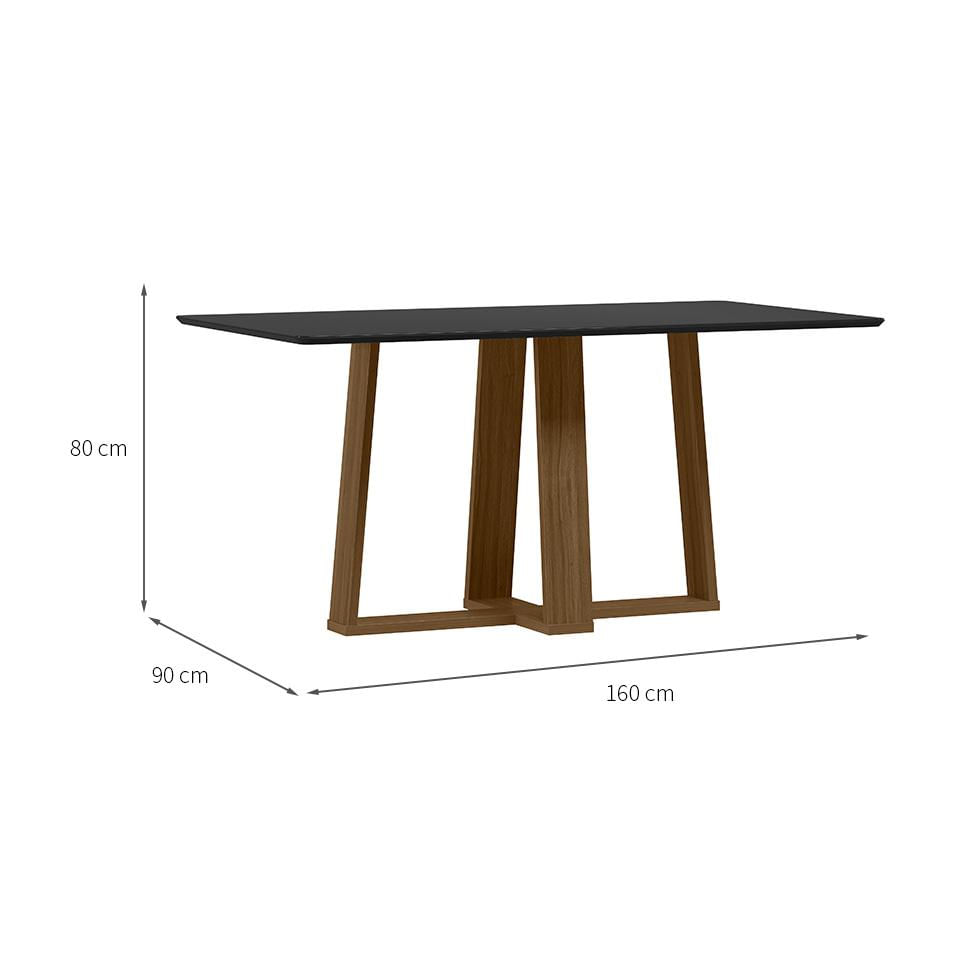 Mesa de Jantar Retangular com Tampo de Vidro Rubi Preto e Imbuia 160 cm