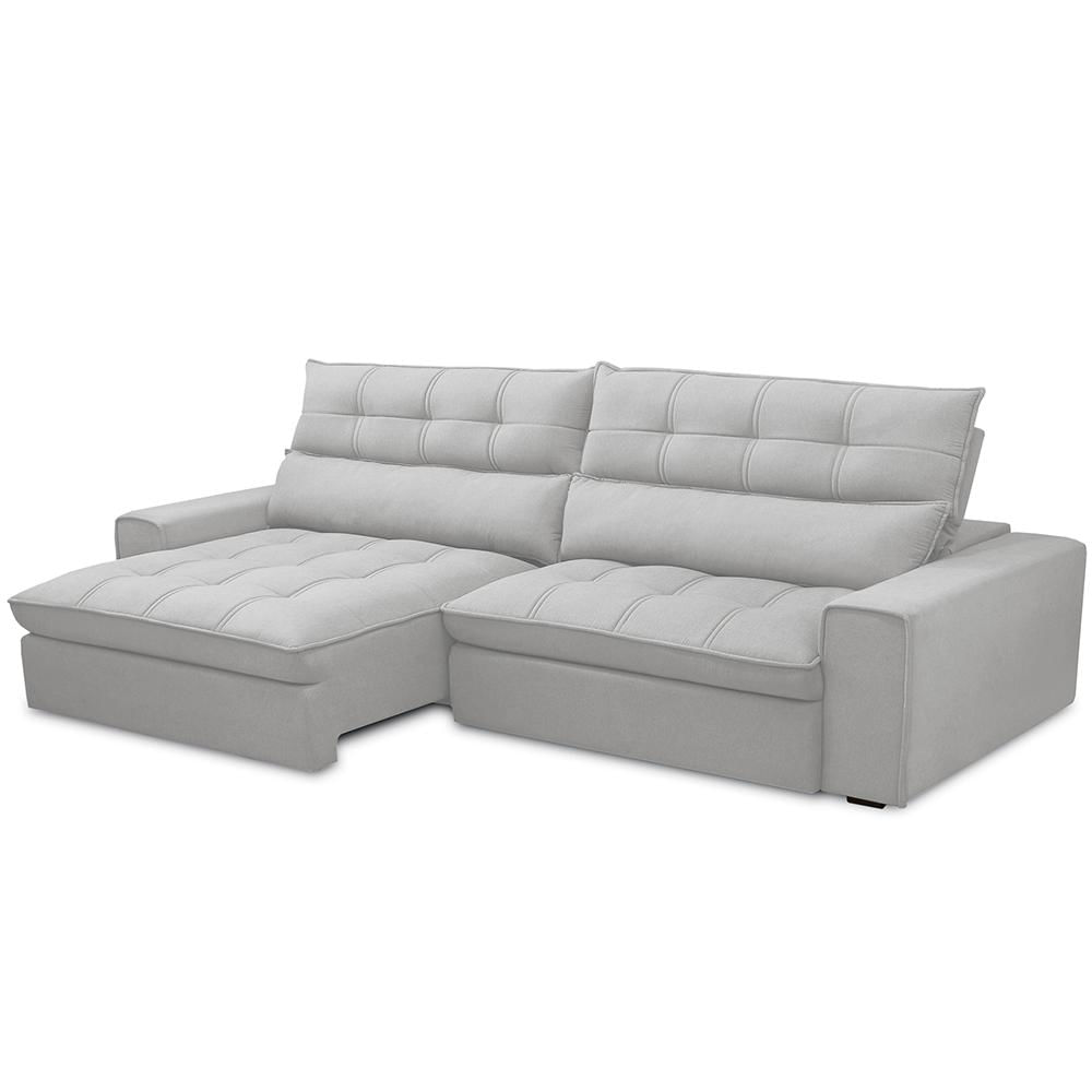 Sofá Retrátil Reclinável Para Sala de Estar Living 290cm Dimas F04 Bouclê Cinza - Lyam Decor