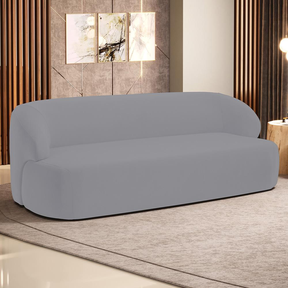 Sofá 3 Lugares Curvo Orgânico Para Sala Living 180cm Barolo L06 Veludo Cinza - Lyam Decor