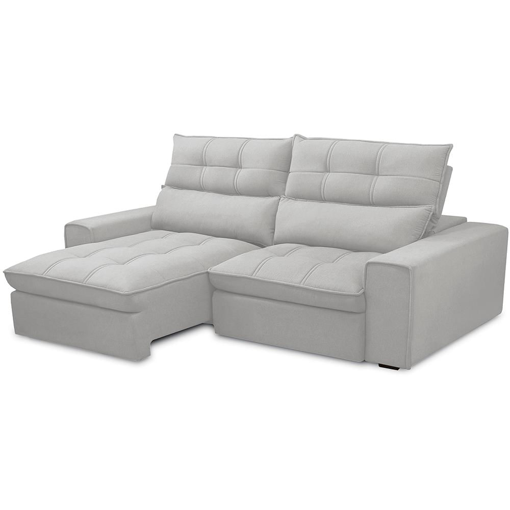 Sofá Retrátil Reclinável Para Sala de Estar Living 230cm Dimas F04 Bouclê Cinza - Lyam Decor