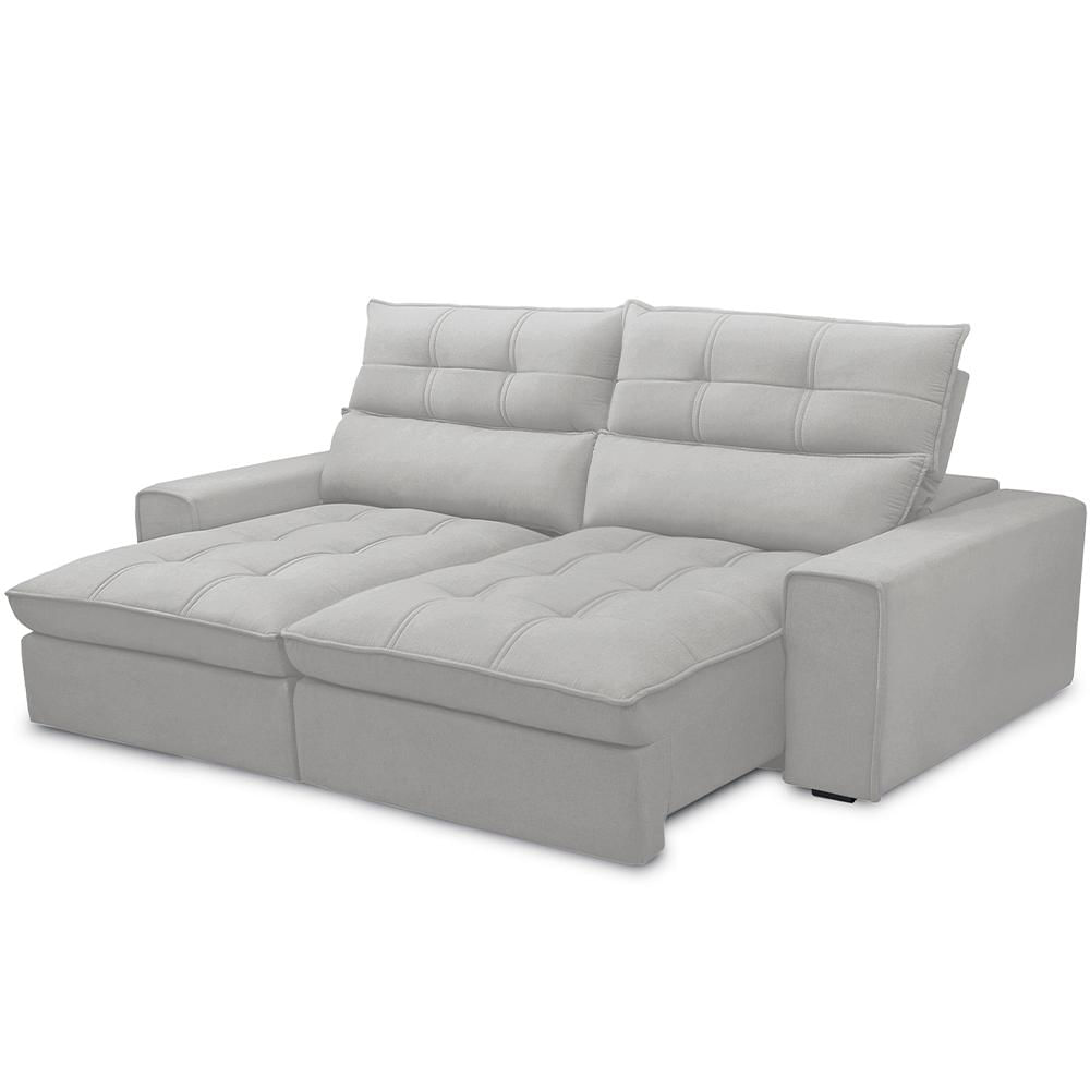 Sofá Retrátil Reclinável Para Sala de Estar Living 230cm Dimas F04 Bouclê Cinza - Lyam Decor