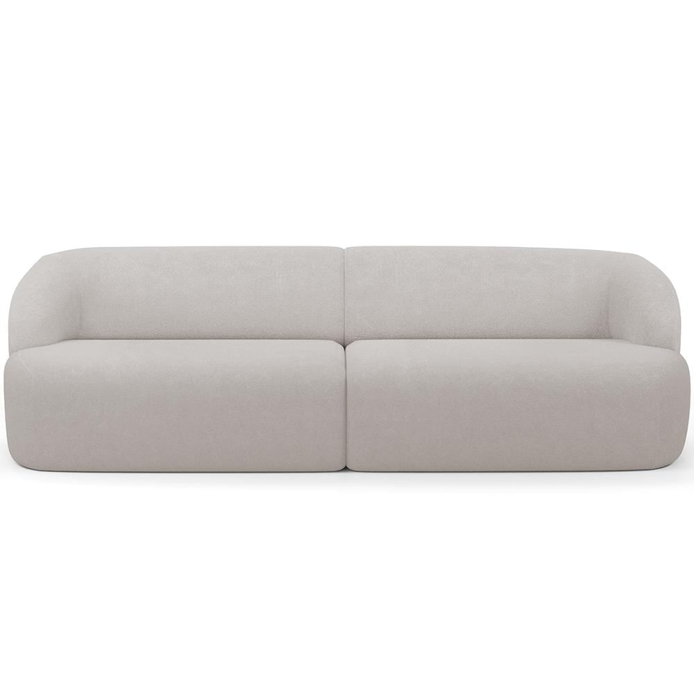 Sofá 3 Lugares Curvo Orgânico com 02 Poltronas Para Sala Living 220cm Barolo L06 Bouclê Cinza - Lyam Decor