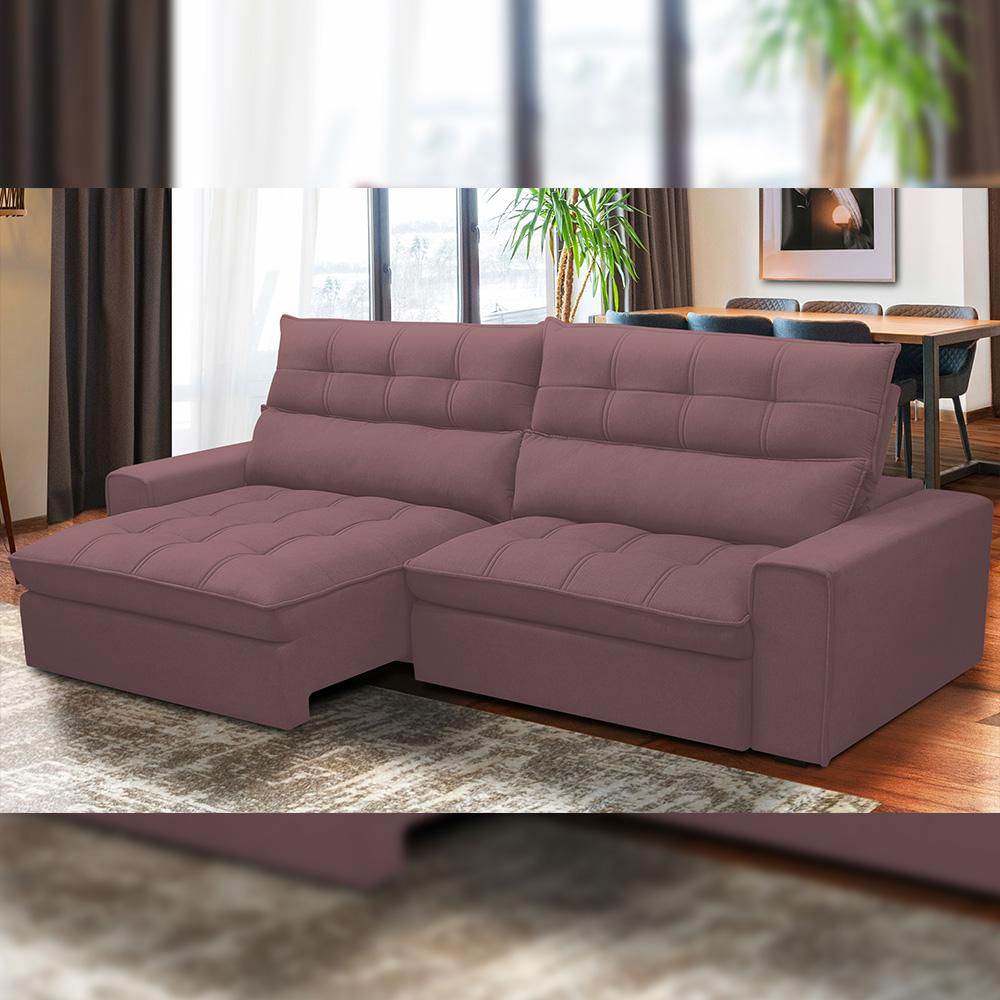 Sofá Retrátil Reclinável Para Sala de Estar Living 290cm Dimas F04 Veludo Lilás - Lyam Decor