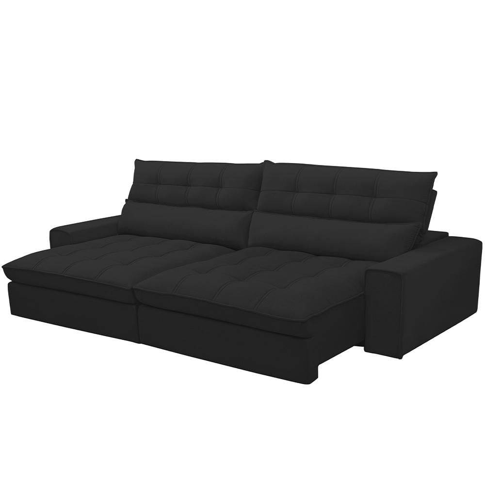 Sofá Retrátil Reclinável Para Sala de Estar Living 290cm Dimas F04 Veludo Preto - Lyam Decor