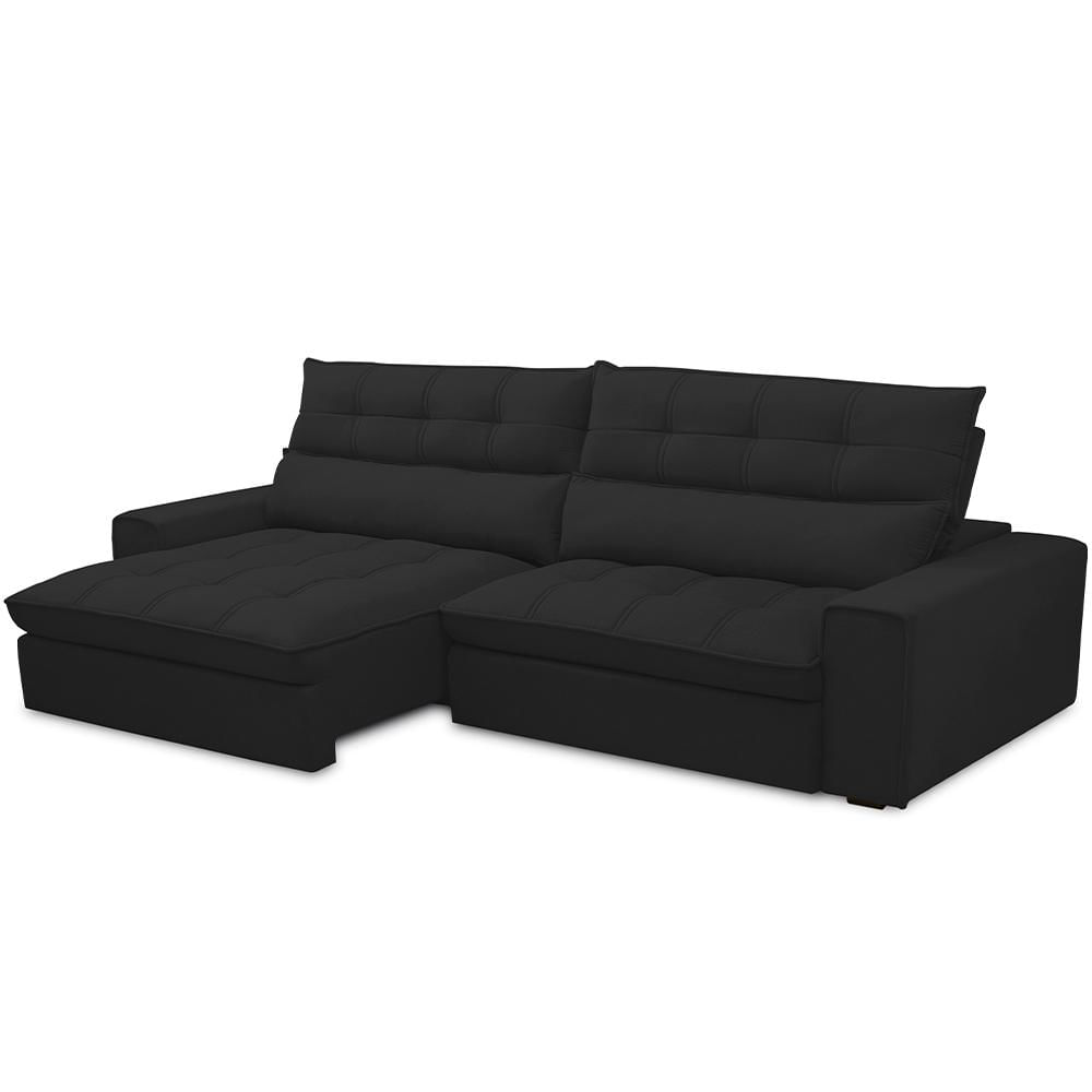 Sofá Retrátil Reclinável Para Sala de Estar Living 290cm Dimas F04 Veludo Preto - Lyam Decor