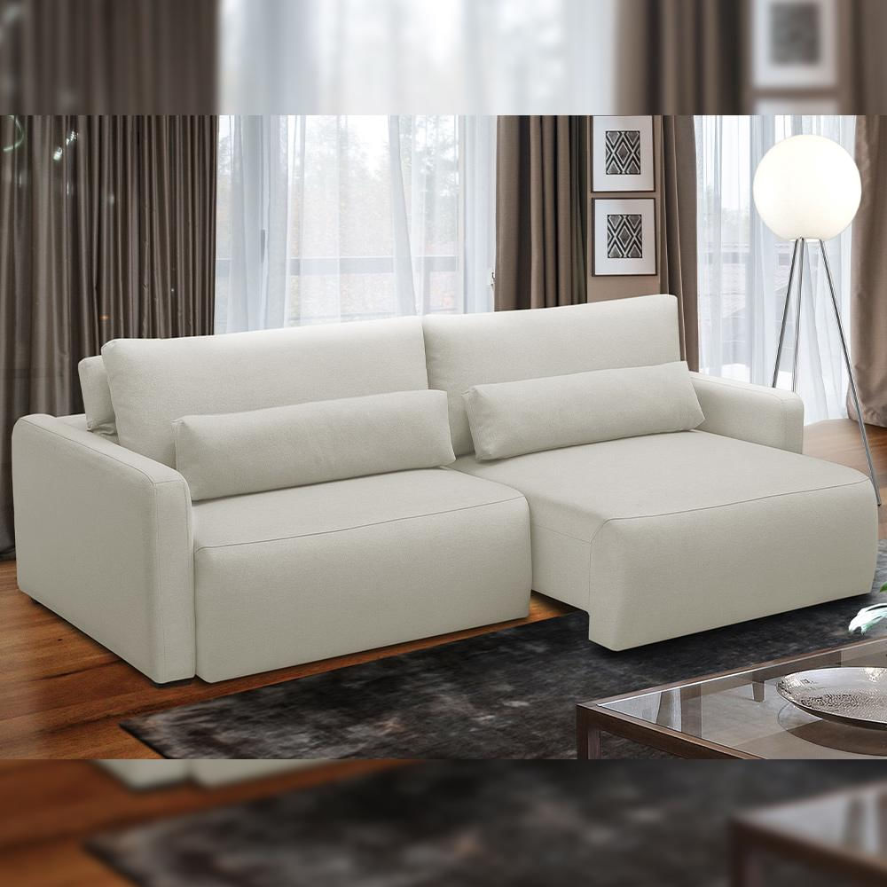 Sofá Retrátil Reclinável Para Sala de Estar Living 240cm Sevilha F04 Veludo Bege - Lyam Decor