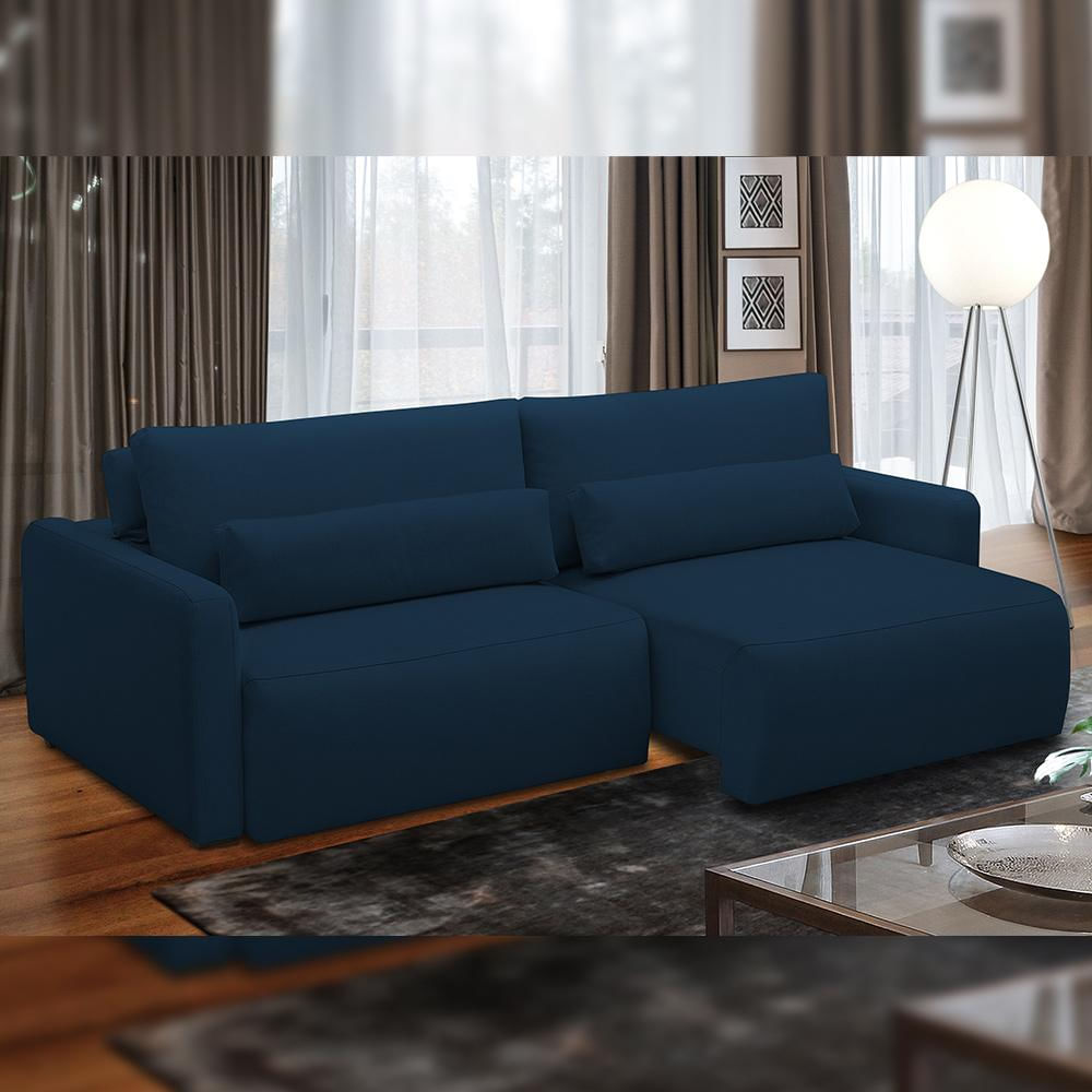 Sofá Retrátil Reclinável Para Sala de Estar Living 210cm Sevilha F04 Veludo Azul - Lyam Decor