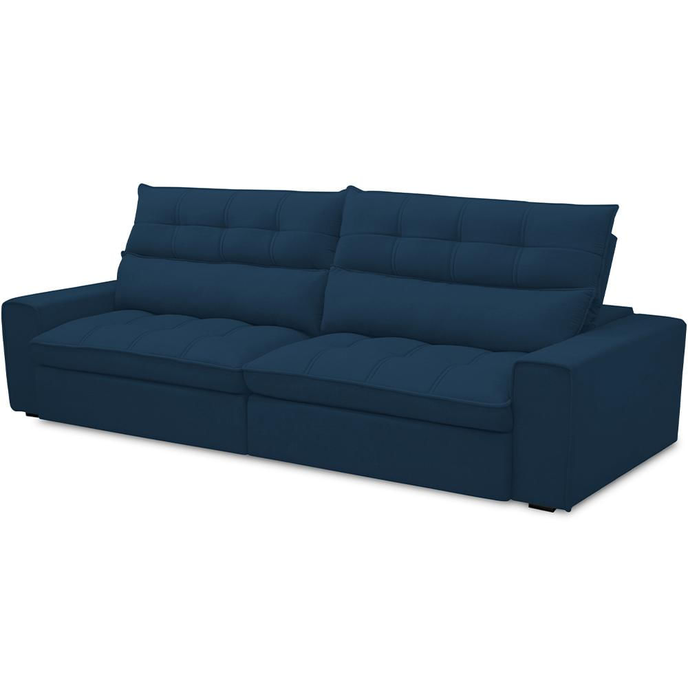 Sofá Retrátil Reclinável Para Sala de Estar Living 250cm Dimas F04 Veludo Azul - Lyam Decor