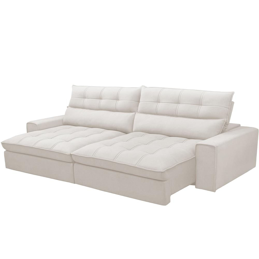 Sofá Retrátil Reclinável Para Sala de Estar Living 250cm Dimas F04 Bouclê Cru - Lyam Decor