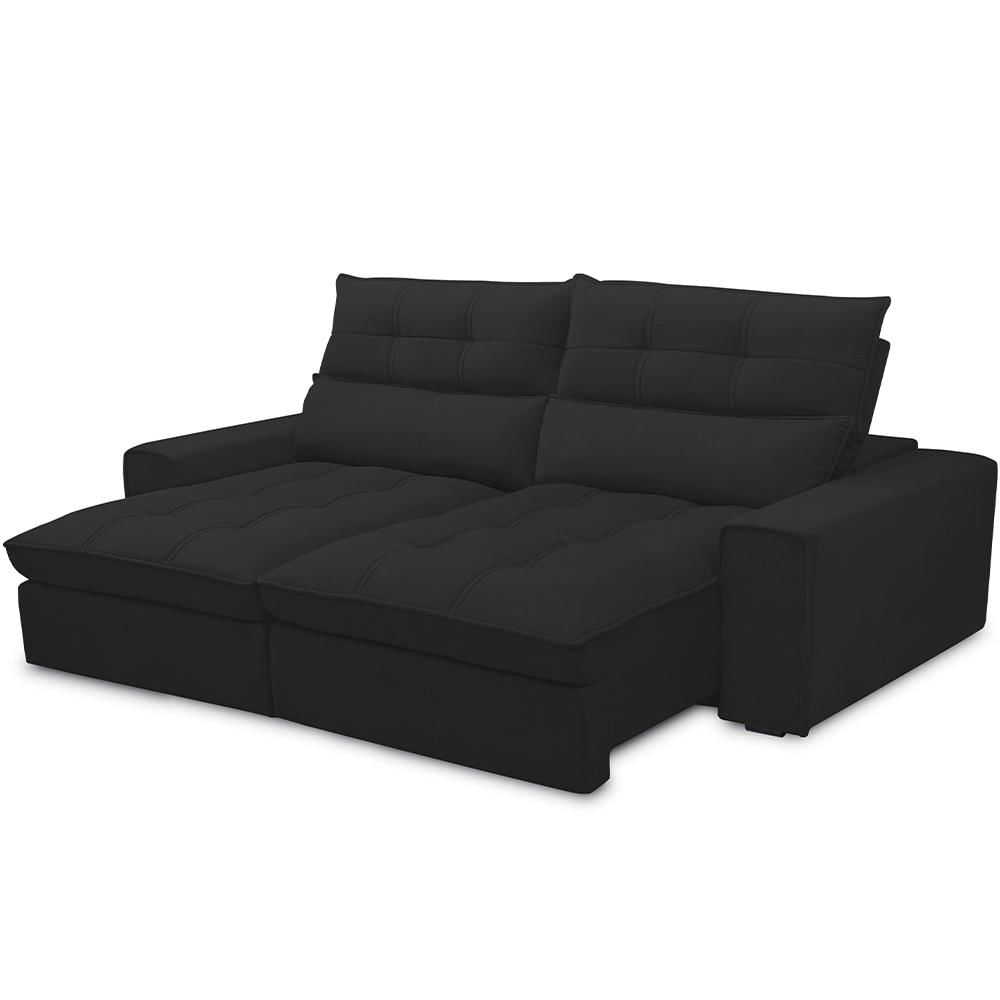 Sofá Retrátil Reclinável Para Sala de Estar Living 210cm Dimas F04 Veludo Preto - Lyam Decor