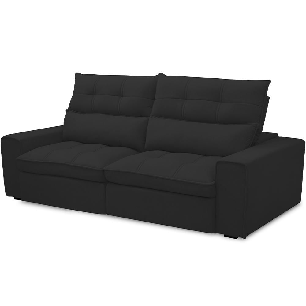 Sofá Retrátil Reclinável Para Sala de Estar Living 210cm Dimas F04 Veludo Preto - Lyam Decor