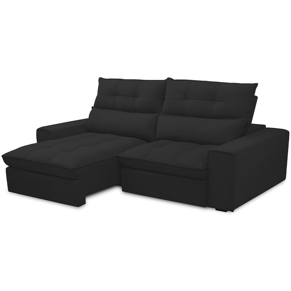 Sofá Retrátil Reclinável Para Sala de Estar Living 210cm Dimas F04 Veludo Preto - Lyam Decor