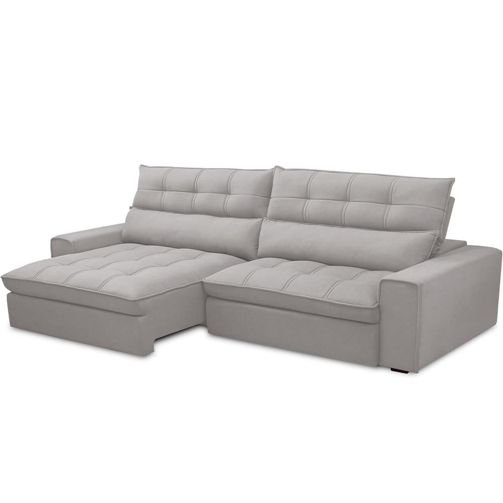 Sofá Retrátil Reclinável Para Sala de Estar Living 290cm Dimas F04 Veludo Cinza - Lyam Decor