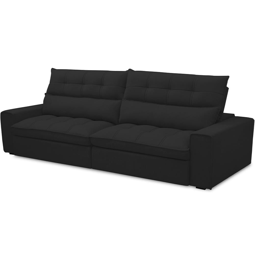 Sofá Retrátil Reclinável Para Sala de Estar Living 250cm Dimas F04 Veludo Preto - Lyam Decor