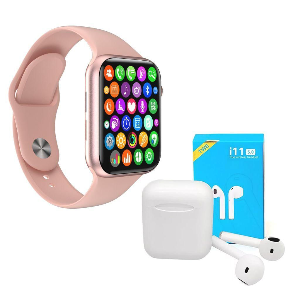 Kit 1 Relógio Smartwatch S Rosa + 1 Fone I11 Pro Tws -