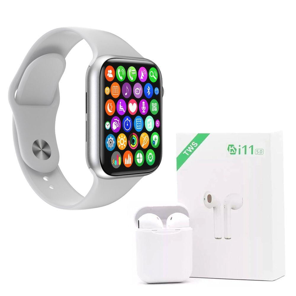 Kit 1 Relógio Smartwatch S Branco + Fone Bluetooth Branco