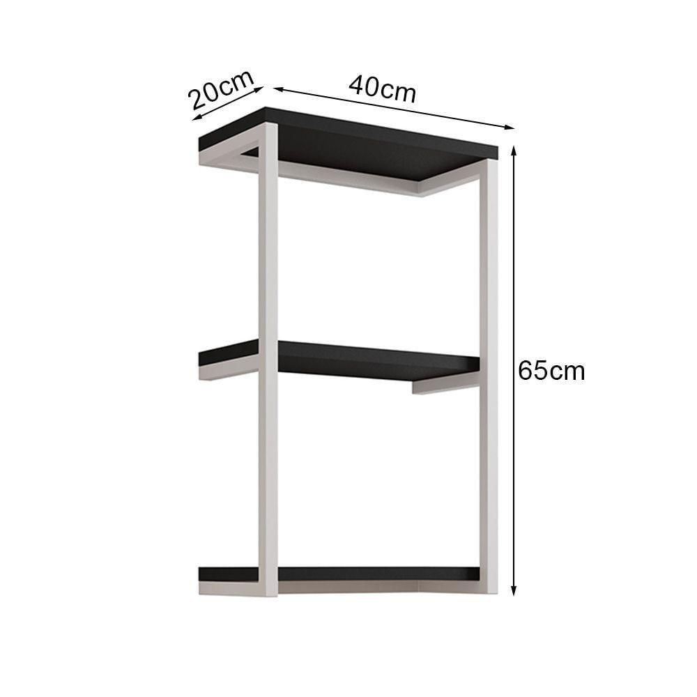 Nicho De Parede Industrial 3 Prateleiras Milão Branco E Preto