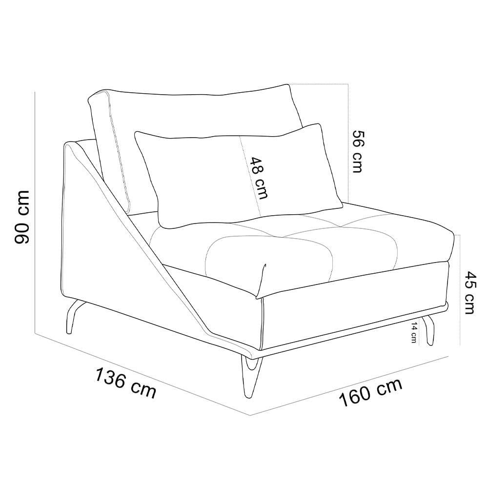 Sofá Chaise Longue Para Sala Living Abby T03 Linho Urano - Lyam Decor