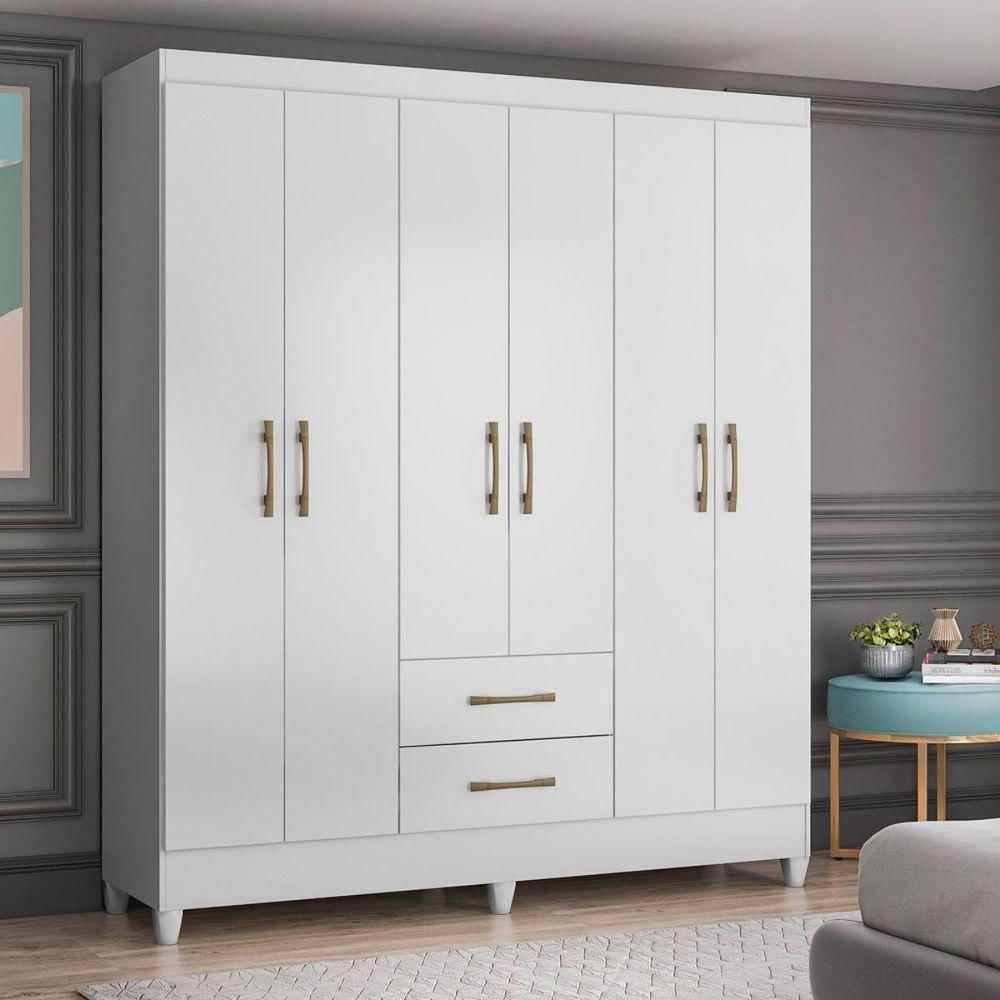 Guarda Roupa Casal 6 Portas 2 Gavetas 153x182cm Panamá Moval Branco