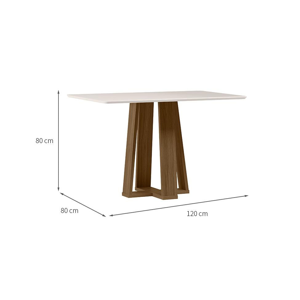 Mesa de Jantar Retangular com Tampo de Vidro Rubi Off White e Imbuia 120 cm