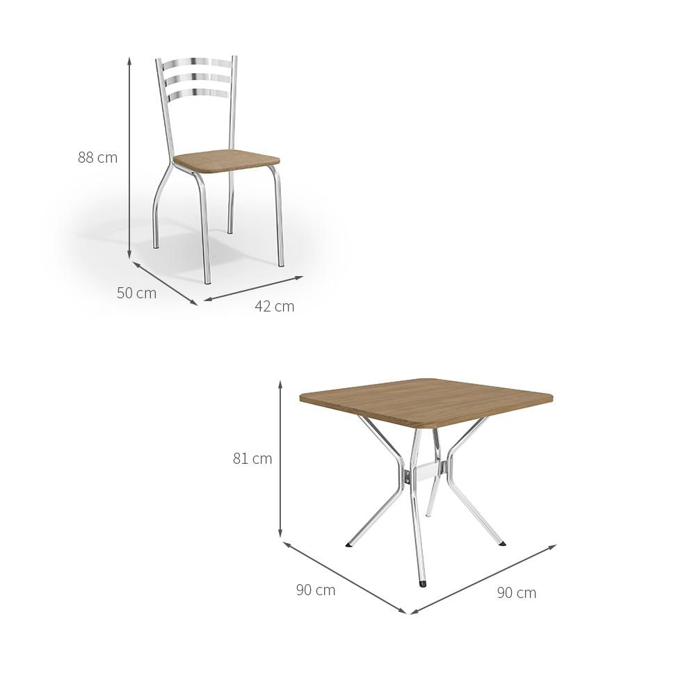 Conjunto de Mesa de Cozinha Quadrada com Tampo MDP e 4 Cadeiras Monique Corino Marrom e Cromado