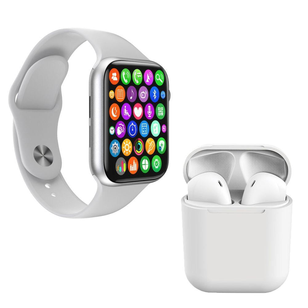 Kit 1 Smartwatch W34 S Branco + 1 Fone Bt Inpods I12 Branco